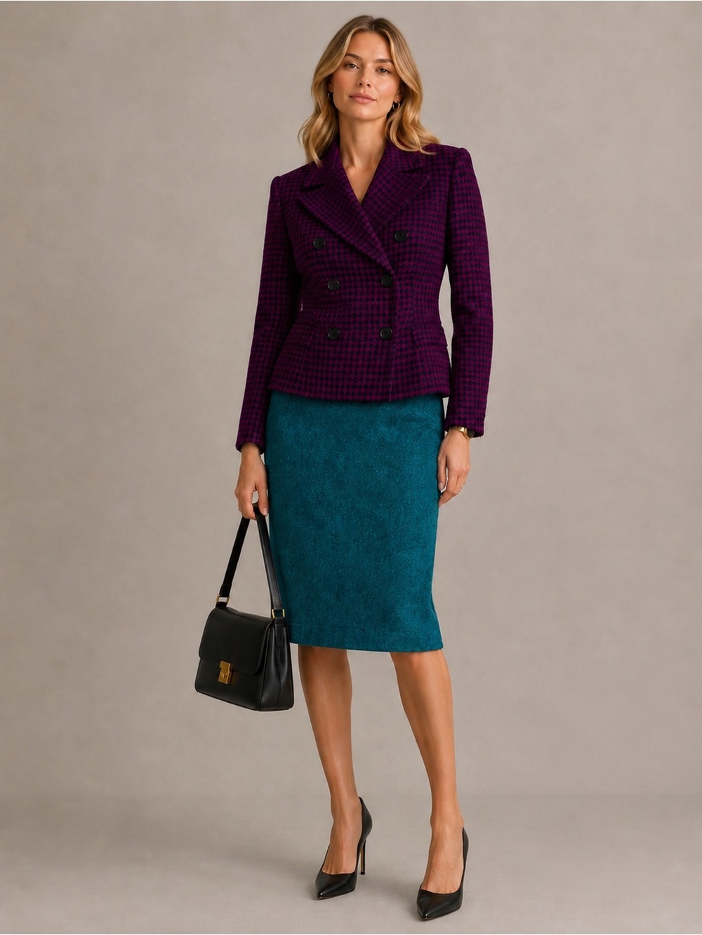 Givenchy Purple Houndstooth Double-Breasted Blazer